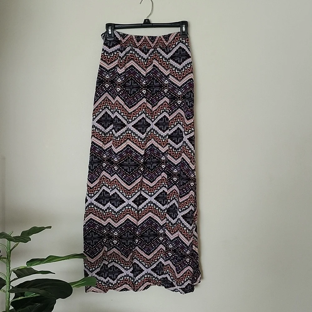 Express multicolor ruched tulip hem midi maxi skirt, fun pattern, women's medium